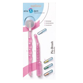 Zestaw: lusterko, uchwyt + 4 szczotki międzyzębowe - PIC BRUSH COMBI SET kolor różowy