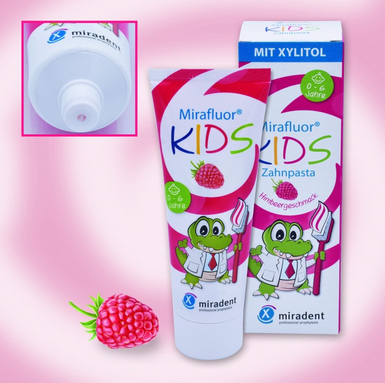 Pasta dla dzieci mirafluor kids, o smaku malinowym 75 ml