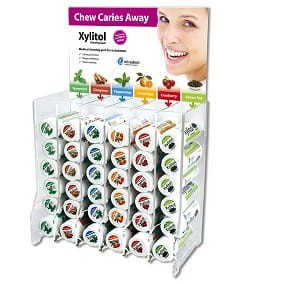 Guma do żucia z 100% ksylitolem 36 tubek na stojaku